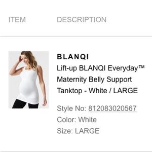 BLANQI Lift Up Maternity Tank WHITE Size L